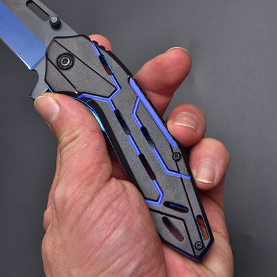 Customed Blue Devil Pattern Folding Knife