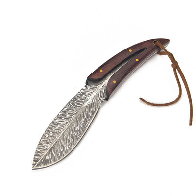 Personalized Damascus Feather Outdoor Knife