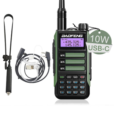 V-16R Walkie Talkie USB-C 10W Tactical Antenna Headset Two Way Radio