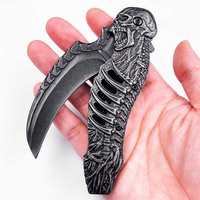 Custom 3D Carved Skull Folding knife