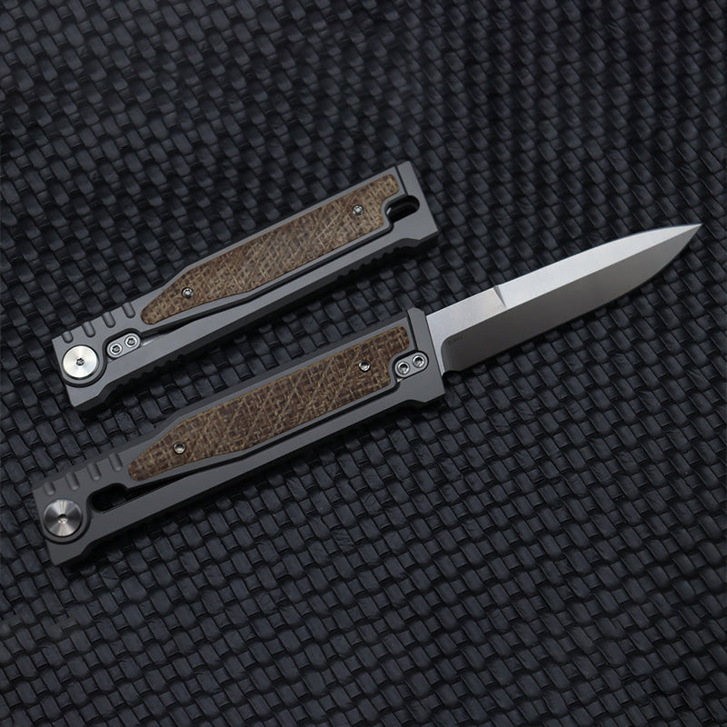 Reate EXO Exoskeleton Design Brown Micarta Double Edge