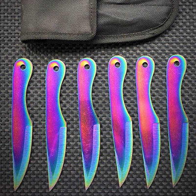 6 PCS 6″ TACTICAL HUNTING GOLD BLADE THROWING KNIFE SET W SHEATH