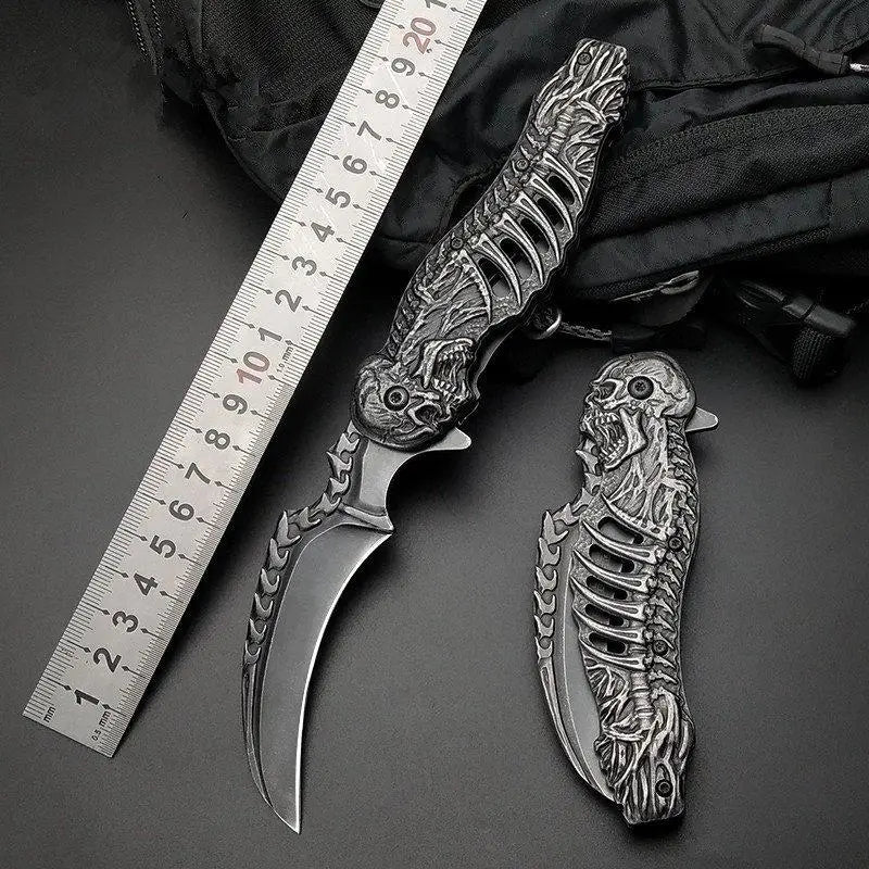 Custom 3D Carved Skull Folding knife