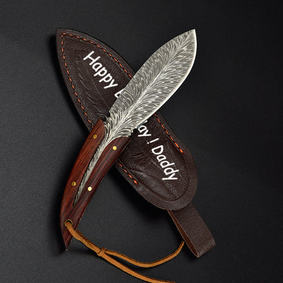 Personalized Damascus Feather Outdoor Knife