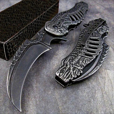 Custom 3D Carved Skull Folding knife