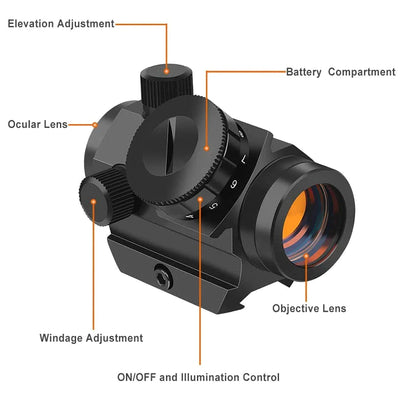 T-1 STYLE 22MM RED DOT W/1" RISER MOUNT (PICATINNY)