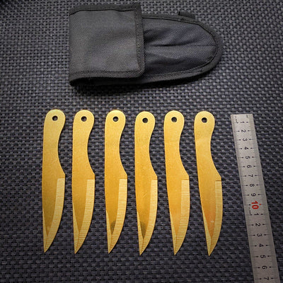 6 PCS 6″ TACTICAL HUNTING GOLD BLADE THROWING KNIFE SET W SHEATH