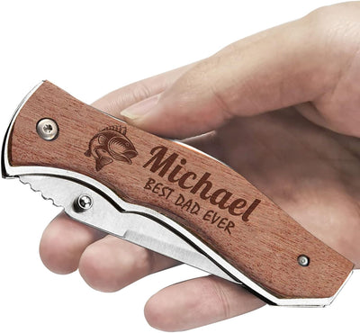 Personalized Wood Pocket Knife Gift Box with Photo Text Custom Engraved Gift Box