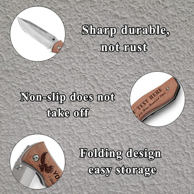 Personalized Wood Pocket Knife Gift Box with Photo Text Custom Engraved Gift Box