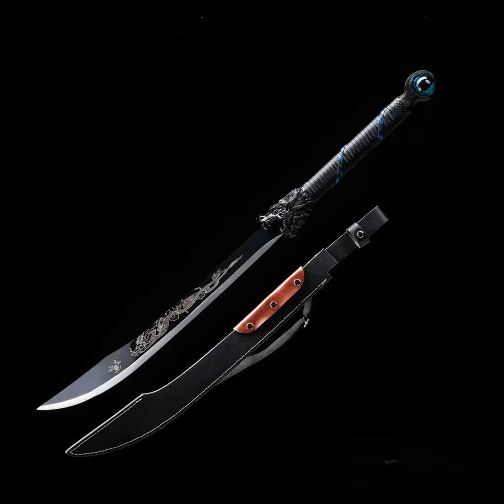 God Dragon Battle Sword Handmade Black Sheath