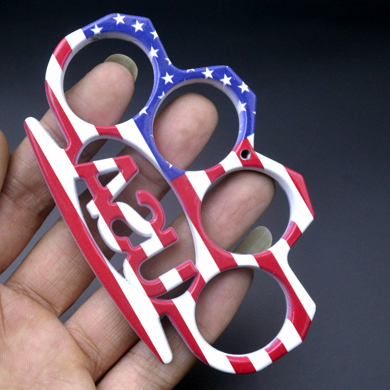 Flag Pattern Metal Knuckle Duster Outdoor Defense