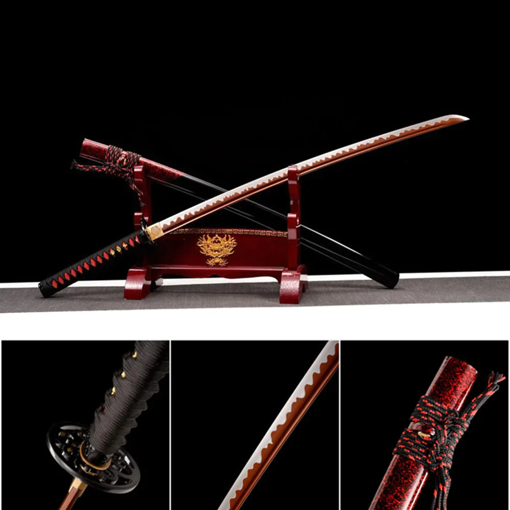 Handmade spring steel full tang katana red wave