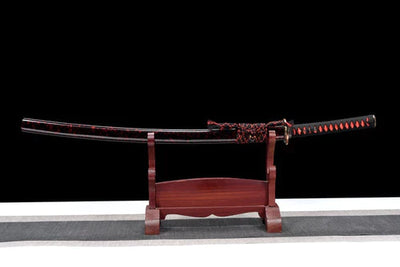 Damascus steel full tang katana red pattern