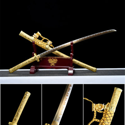 Handmade spring steel full tang katana golden phoenix