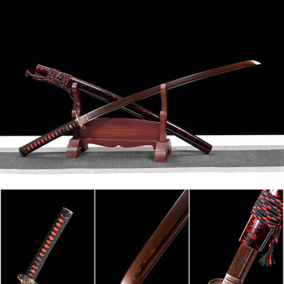 Damascus steel full tang katana red pattern