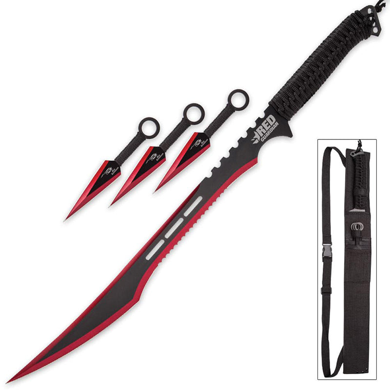 RED GUARDIAN NINJA  THROWING KNIFE SET WITH SHEATH