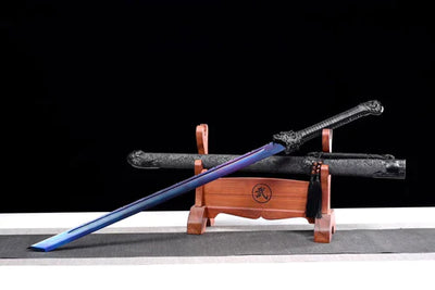 Handmade Manganese Steel Chinese Sword With Black Sheath
