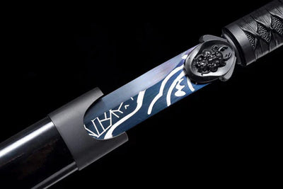 Spring steel full tang katana blue and white lines
