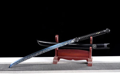 Spring steel full tang katana blue and white lines